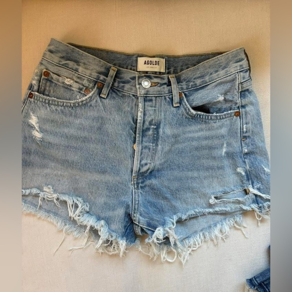 Agolde Light Blue Distressed Jean Shorts